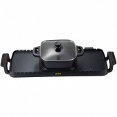 Vevor JYHG2200W220VDHBKV2 Grill electric 2 in 1 cu oala fierbinte, Vevor 2400 W BBQ Teppanyaki cu control dublu al temperaturii, 73.5 x 26.5 x 19 cm