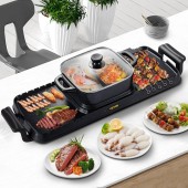 Vevor JYHG2200W220VDHBKV2 Grill electric 2 in 1 cu oala fierbinte, Vevor 2400 W BBQ Teppanyaki cu control dublu al temperaturii, 73.5 x 26.5 x 19 cm