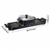 Vevor JYHG2200W220VDHBKV2 Grill electric 2 in 1 cu oala fierbinte, Vevor 2400 W BBQ Teppanyaki cu control dublu al temperaturii, 73.5 x 26.5 x 19 cm