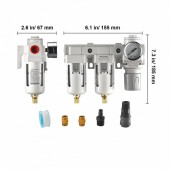 Vevor KQYSJGLDJQS388F62V0 Regulator filtru dublu pentru compresoare 3/8â€, Vevor 10 Bar, dimensiune 185Ã—67Ã—155 mm