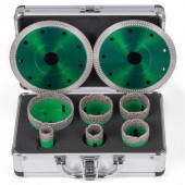 Vevor QGJJGSKKQ6JTJ2JP1V0 Set 6 carote diamantate si 2 discuri, pentru gresie, granit, marmura, Vevor M14, diametre 20/25/40/45/50/68 mm