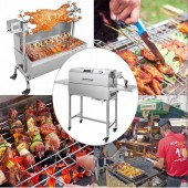 Vevor SKJXHDDDGSKJ25W01V2 Gratar pe carbune cu capac si rotisor electric 25W, Vevor Inox, Termometru, Roti blocabile, inaltime de gatit reglabila