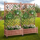 Vevor Z75X31X150CM2K2NRV0 Set 2 Jardiniere cu spalier, Lemn brad, capacitate 100 kg, dimensiune 150 x 33 x 156 cm, 8 x roti