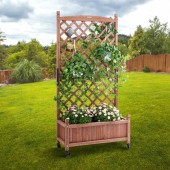 Vevor Z75X31X150CM2K2NRV0 Set 2 Jardiniere cu spalier, Lemn brad, capacitate 100 kg, dimensiune 150 x 33 x 156 cm, 8 x roti