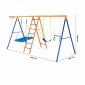 VivaTechnix AXQQTZ4RW000I4JXOV0 Leagan pentru copii, 6 in 1, scara, cos baschet, cadru otel A, max 200 kg, demontabil, 2040 x 4200 x 1780 mm