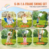 VivaTechnix AXQQTZ4RW000I4JXOV0 Leagan pentru copii, 6 in 1, scara, cos baschet, cadru otel A, max 200 kg, demontabil, 2040 x 4200 x 1780 mm