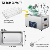 VivaTechnix BPQXJ22L000000001V2 Aparat de curatat cu ultrasunete, Capacitate 22 l, 200W, frecventa ultra-inalta 40 kHz, Inox, 0-80â„ƒ, 8 traductoare