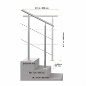 VivaTechnix BXGSLZFS80CMSOHDTV0 Balustrada inox, 1-2 trepte Vivatechnix, 800 x 104 x 1060 mm, Unghi reglabil 0° - 45°, accesorii prindere