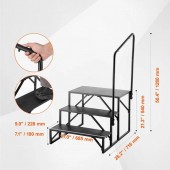 VivaTechnix FCBTGDKHJG3JJF4MLV0 Scara portabila cu balustrada, 3 trepte, Otel, capacitate 200 kg, Negru, Inaltime 540 mm
