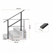 VivaTechnix FGDHGZLSLZFSL90M7V0 Balustrada otel carbon, Vivatechnix 2-3 trepte, Teava patrata, Negru Mat, lungime 103 cm, pozitii reglabile