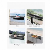 VivaTechnix FXGZMZ12INCH6ROCDV0 Masa suspendata, pliabila, pentru balcon, Otel Inoxidabil/MDF, max 25 kg, 800 x 450 x 240 mm, Negru