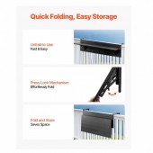 VivaTechnix FXGZMZ12INCH6ROCDV0 Masa suspendata, pliabila, pentru balcon, Otel Inoxidabil/MDF, max 25 kg, 800 x 450 x 240 mm, Negru