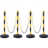VivaTechnix HHTCJTJSZ34YZ2TKMV0 Set 4 stalpi delimitare, Inaltime reglabila, cu lant, Vevor Galben/Negru, Lungime lant 2.5x4 m, Inaltime 86 cm