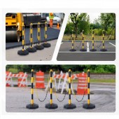 VivaTechnix HHTCJTJSZ34YZ2TKMV0 Set 4 stalpi delimitare, Inaltime reglabila, cu lant, Vevor Galben/Negru, Lungime lant 2.5x4 m, Inaltime 86 cm