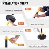 VivaTechnix HHTCJTJSZ34YZ2TKMV0 Set 4 stalpi delimitare, Inaltime reglabila, cu lant, Vevor Galben/Negru, Lungime lant 2.5x4 m, Inaltime 86 cm