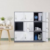 VivaTechnix JCJHSBMY33180TSQWV0 Fiset metalic cu 9 compartimente, Incuietori personalizate, Gri/Alb, 900x450x940 mm, max 245 kg