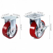 VivaTechnix JL6IN2WXPSJ2DXTXHV0 Set 4 roti pivotante/rigide, Frana laterala, Capacitate 510 kg/roata, Diametru 6 inch, Poliuretan/Otel