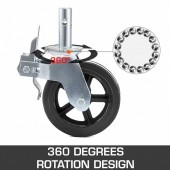 VivaTechnix JL8INZTXJYJL4WXSCV0 Set 4 roti pivotante, pentru carucioare, Frana dubla, Capacitate 510 kg/roata, Diametru 8 inch, Cauciuc/Otel