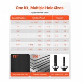 VivaTechnix JLBSDKQ245CME5VDO001V0 Set 6 perforatoare pentru tabla, antrenor cu clichet, in trusa, 2.7 â€“ 50.8 mm, 1 x burghiu in trepte, Otel 40Cr
