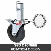 VivaTechnix JLTX13-5-4XJL32FGV0 Set 4 roti pivotante, pentru schele, Frana dubla, Capacitate 200 kg/roata, Cauciuc/Otel