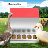 VivaTechnix JQWSQ25BSX0000001V0 Hranitoare pentru pasari cu 10 posturi, Vivatechnix Otel galvanizat, 29.8x29.8x40 cm, Capacitate 11.3 kg, 4 x alimentatoare apa