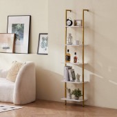 VivaTechnix JSGZWJFGHMBJKXPV1V0 Raft metalic cu 5 x polite incluse din lemn, profil patrat 20x20 mm, Vivatechnix Industrial, 400x300x1780 mm, Auriu/Alb