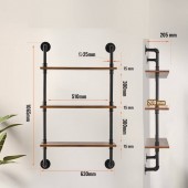 VivaTechnix JSGZWJYGHMBHHZ8X0V0 Raft metalic cu 3 x polite incluse din lemn, Vivatechnix Industrial, 630 x 205 x 1065 mm