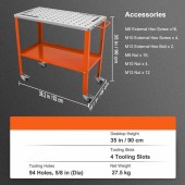 VivaTechnix KYDHZW1200LB3M6A7V0 Masa pentru sudura mobila, 91.4 x 45.7 cm, Capacitate 550 kg, 4 x roti blocabile, Otel carbon