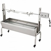 VivaTechnix KYLYCBD48220VQ027V2 Gratar pe carbune cu capac, rotisor electric 40W, Vivatechnix Otel Inoxidabil, Roti blocabile, inaltime reglabila, 147 x 45 x 106 cm