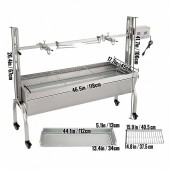 VivaTechnix KYLYCBD48220VQ027V2 Gratar pe carbune cu capac, rotisor electric 40W, Vivatechnix Otel Inoxidabil, Roti blocabile, inaltime reglabila, 147 x 45 x 106 cm