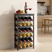 VivaTechnix LSJJHSZZ24P6GZ4LG001V0 Raft modular detasabil pentru 24 sticle de vin, Stivuibil, Lemn Bambus, 6 Niveluri, 410 x 240 x 823 mm, Negru