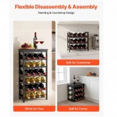 VivaTechnix LSJJHSZZ24P6GZ4LG001V0 Raft modular detasabil pentru 24 sticle de vin, Stivuibil, Lemn Bambus, 6 Niveluri, 410 x 240 x 823 mm, Negru