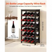 VivaTechnix LSJJHSZZ24P6GZ4LG001V0 Raft modular detasabil pentru 24 sticle de vin, Stivuibil, Lemn Bambus, 6 Niveluri, 410 x 240 x 823 mm, Negru