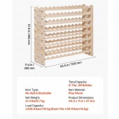 VivaTechnix LSJJYMSSM96PD5BV1001V0 Raft modular pentru 96 sticle de vin, Stivuibil, Lemn, 8 Niveluri, 1130 x 290 x 962 mm