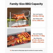 VivaTechnix PZSHLK37INCH5XEW0001V2 Gratar pe carbune cu rotisor electric 38W, Otel Inoxidabil, inaltime de gatit reglabila 7 niveluri, 1135 x 442 x 1123 mm, 4 roti