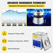 VivaTechnix QXJ1.3LCSB0000001V2 Aparat de curatat cu ultrasunete, Capacitate 1.3 l, 60W, frecventa ultra-inalta 40 kHz, Inox