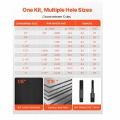 VivaTechnix SDYYDKQBXS15U0JZ8001V0 Set 10 perforatoare pentru tabla, Antrenare hidraulica, in trusa, 12.7 â€“ 101.6 mm, 1 x burghiu in trepte, Otel 40Cr