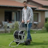 VivaTechnix SGJPC2JLTG2YS8QFK001V0 Carucior cu tambur si cos pentru furtun, otel, 675 x 610 x 900 mm, max 90 m pentru diametru 1/2 inch, 2 roti
