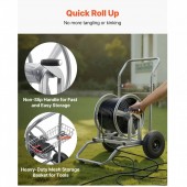 VivaTechnix SGJPC2JLTG2YS8QFK001V0 Carucior cu tambur si cos pentru furtun, otel, 675 x 610 x 900 mm, max 90 m pentru diametru 1/2 inch, 2 roti