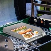 VivaTechnix SKJPDJG16X18YC001V0 Plita inox pentru gratar pe carbuni, gaz sau electric, Vivatechnix Plancha Inox, 40,6 x 45,7 x 6 cm, cu manere