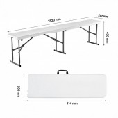 VivaTechnix SLKZDYDZY6FT8U3RLV0 Banca pliabila 1830x307x430 mm, HDPE si Otel, pentru gradina sau catering, Alba
