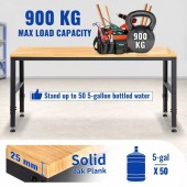 VivaTechnix SMKDJGZTBDLZOCTO9V2 Banc de lucru cu inaltime reglabila 72 â€“ 97 cm, Greutate max 900 kg, Otel/Lemn stejar, 2 x prize AC, 2 x USB