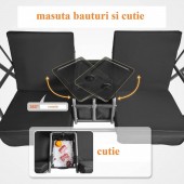 VivaTechnix TJQQ71INX53IW648VV0 Leagan otel 2 persoane, Masuta rotativa, Negru, cutie depozitare, 1740Ã—1095Ã—1550 mm, max 200 kg