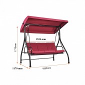 VivaTechnix TJQQ72INX47IGWKC9V0 Leagan pentru gradina, 3 locuri, Rabatabil, Vivatechnix Rosu/Negru, Otel, 1850Ã—1170Ã—1770 mm, max 340 kg, Perne detasabile