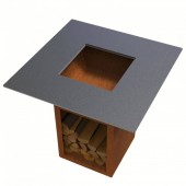 VivaTechnix VMD-1292 Gratar cu plita 10 mm si vatra de gatit, Vivatechnix VMD-1292, 1050(H)975x975 mm, Otel Corten, Spatiu depozitare lemne