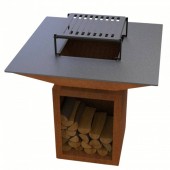 VivaTechnix VMD-1292/ Gratar cu plita 10 mm si vatra de gatit, Vivatechnix VMD-1292, 1050(H)975x975 mm, Otel Corten, Spatiu depozitare lemne