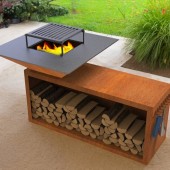 VivaTechnix VMD-1293 Gratar cu plita 10 mm si vatra de gatit Vivatechnix VMD-1293, 1050(H)975x975 mm, Otel Corten, Spatiu depozitare lemne