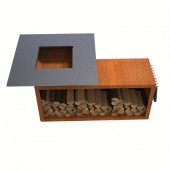 VivaTechnix VMD-1293/ Gratar cu plita 10 mm si vatra de gatit Vivatechnix VMD-1293, 1050(H)975x975 mm, Otel Corten, Spatiu depozitare lemne