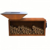 VivaTechnix VMD-1293/ Gratar cu plita 10 mm si vatra de gatit Vivatechnix VMD-1293, 1050(H)975x975 mm, Otel Corten, Spatiu depozitare lemne