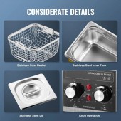 VivaTechnix XNKZCSBQXJ2L7F8OCV2 Aparat de curatat cu ultrasunete, Capacitate 2 l, 60W, 40kHz, Cosuri si camera interioare, Inox, 0 la 80Â°C